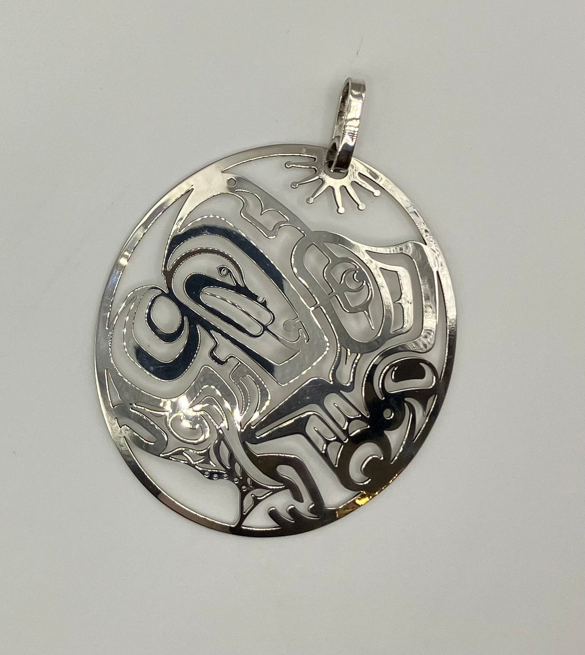 Eagle - Frog and Salmon Sterling Silver Pendant - Statement piece