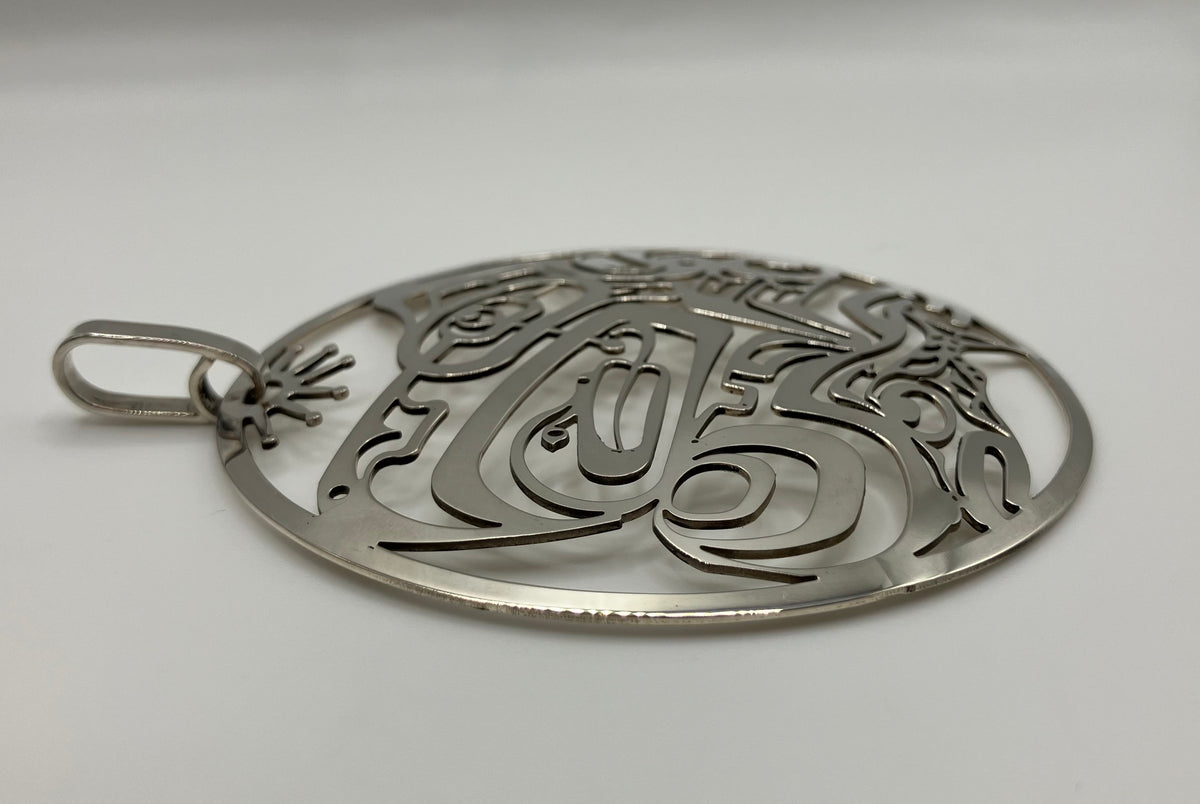 Eagle - Frog and Salmon Sterling Silver Pendant - Statement piece