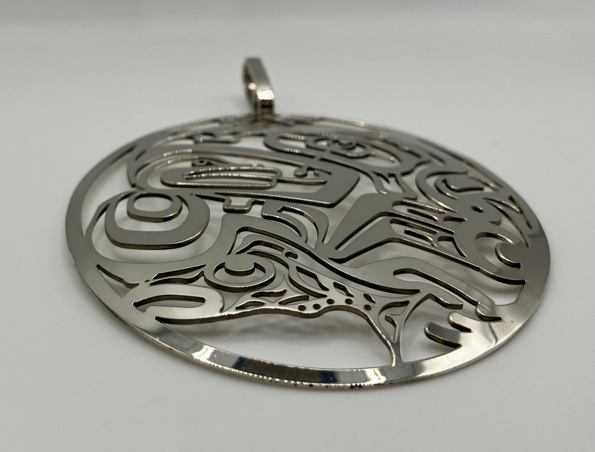Eagle - Frog and Salmon Sterling Silver Pendant - Statement piece