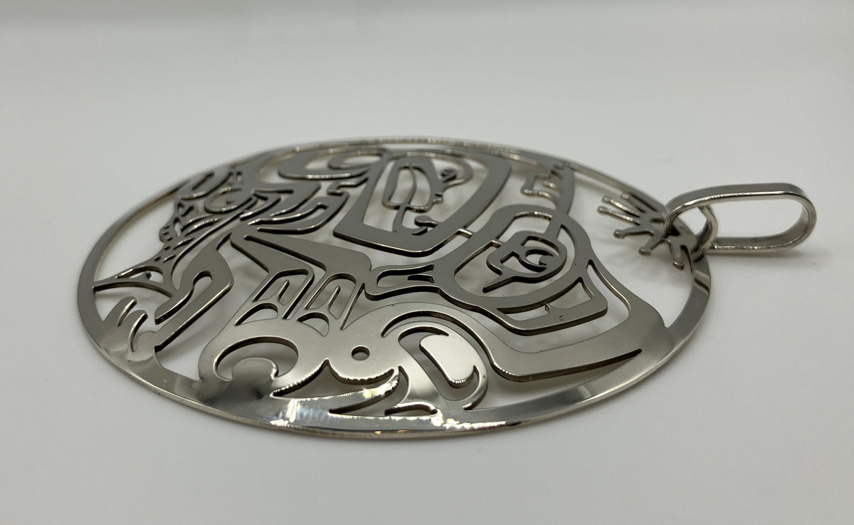 Eagle - Frog and Salmon Sterling Silver Pendant - Statement piece
