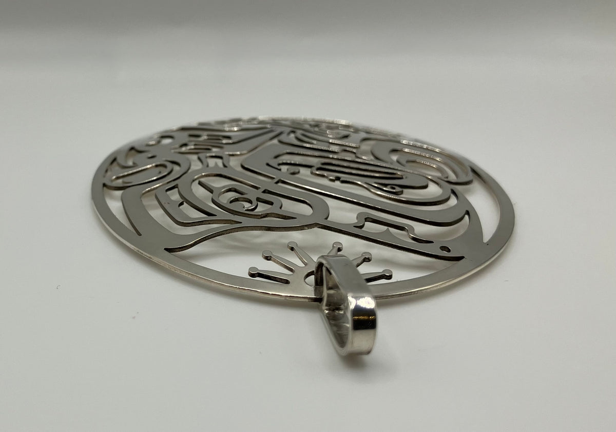 Eagle - Frog and Salmon Sterling Silver Pendant - Statement piece