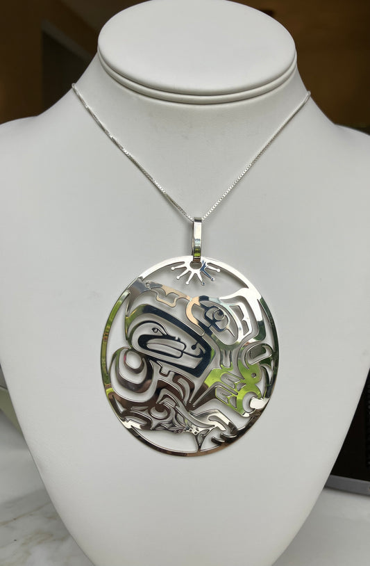 Eagle - Frog and Salmon Sterling Silver Pendant - Statement piece